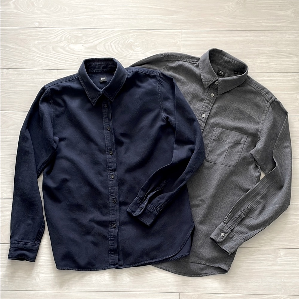Set/2 Uniqlo Grey & Navy Flannel Shirts